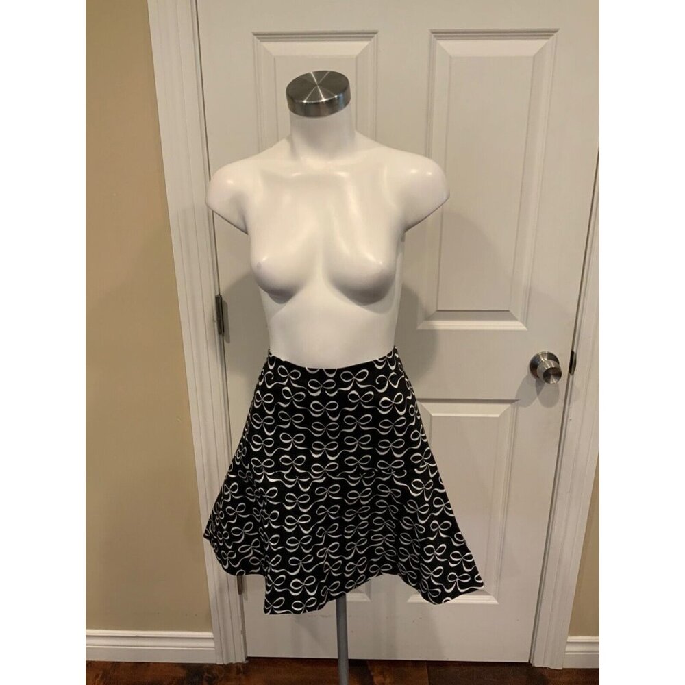 Kate Spade Black Flare Skirt W/ White Bow Print, Size 2 (US)